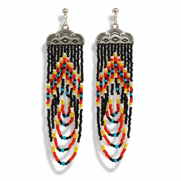 Hand Crafted Jewelry - Southwestern Seed Bead Tassel Earrings Hand Crafted Sterling Silver Hardware